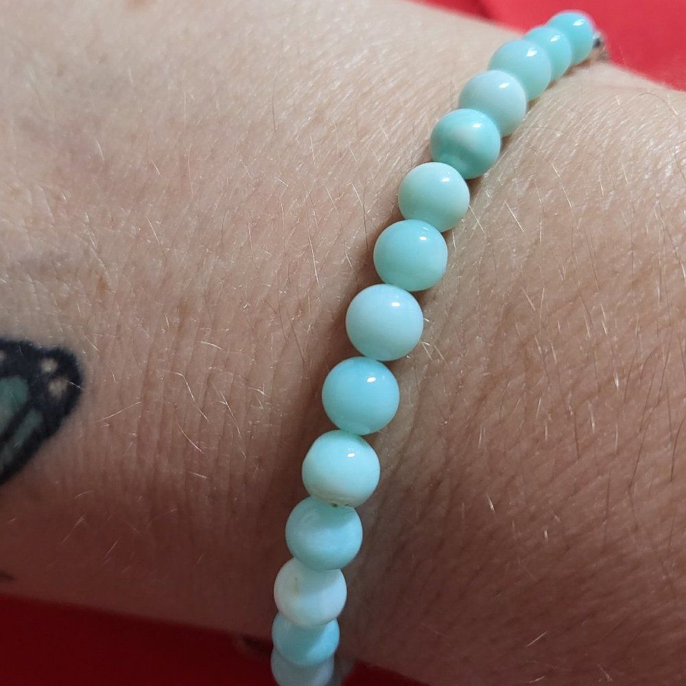 Blue Opal Beaded Sterling Silver Bolo Bracelet